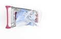 Crumpled used disposable medical face mask on white background Royalty Free Stock Photo