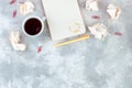 Crumpled white paper, notebook and cup of coffee Royalty Free Stock Photo