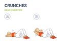 Crunch Female Home Workout Exercise Guide Illustration Colorful Concept.