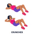 Crunches. Sport exersice. Silhouettes of woman doing exercise. Workout, training.