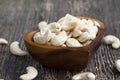 crunchy cashew nuts in a heart shaped bowl Royalty Free Stock Photo