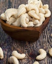 crunchy cashew nuts in a heart shaped bowl Royalty Free Stock Photo