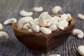 crunchy cashew nuts in a heart shaped bowl Royalty Free Stock Photo