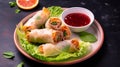 Crunchy Chicken Spring Rolls, filled with juicy chicken and accompanied by tangy Blood Orange Sauce