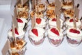 Crunchy chocolate pavlova mini cupcakes glasses appetizers finger food desserts Royalty Free Stock Photo