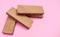 Crunchy chocolate wafers isolated on pink background Royalty Free Stock Photo