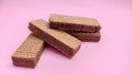 Crunchy chocolate wafers isolated on pink background Royalty Free Stock Photo