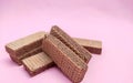 Crunchy chocolate wafers isolated on pink background Royalty Free Stock Photo