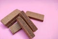 Crunchy chocolate wafers isolated on pink background Royalty Free Stock Photo