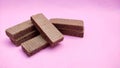 Crunchy chocolate wafers isolated on pink background Royalty Free Stock Photo