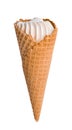 Crunchy cone of vanilla ice cream isolated on a white background