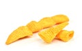 Crunchy corn snacks on a white background