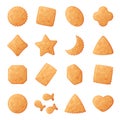 Crunchy Cracker Cookies as Dry Baked Flour Biscuit Vector Set