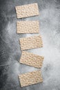 Crunchy crispbread Healthy snack, on gray stone table background, top view flat lay, with copy space for text Royalty Free Stock Photo