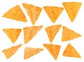 Crunchy and crispy mexican nachos chips from different angles isolated on white background high quality details - 3d rendering
