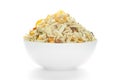 Crunchy Diet Mixture in a white Ceramic bowl made with Puffed Rice, Corn Flakes, and Curry leaves