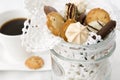 Crunchy, freshly baked cookies and hot coffee Royalty Free Stock Photo