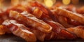 crunchy fried bacon strips background full frame banner. Royalty Free Stock Photo