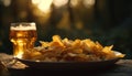 Crunchy gourmet appetizer stack, with fried potato and tortilla chips generated by AI