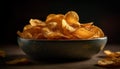 A crunchy heap of unhealthy potato chips on a table generated by AI