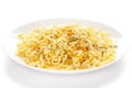 Crunchy Lemon Bhel in a white ceramic plate made with Puffed Rice small besan sev.