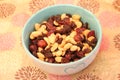 A crunchy mixture of nuts, walnuts, peanuts, raisins, almonds