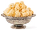 Crunchy Pork Cracklings in a Metal Bowl Isolated on White Royalty Free Stock Photo