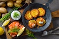 Potato pancakes with quark and salmon Royalty Free Stock Photo