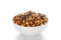 Crunchy Roasted Chana Masala in a white ceramic bowl