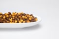 Crunchy Roasted Chana Masala in a white ceramic oval bowl Top Lighting