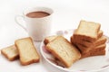 Crunchy Rusk, Cake Rusk or Toast, Traditional biscuit plate with tea, toasts for breakfast Royalty Free Stock Photo