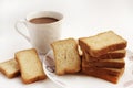 Crunchy Rusk, Cake Rusk or Toast, Traditional biscuit plate with tea, toasts for breakfast Royalty Free Stock Photo