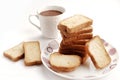 Crunchy Rusk, Cake Rusk or Toast, Traditional biscuit plate with tea, toasts for breakfast Royalty Free Stock Photo