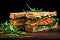 Crunchy Salmon sandwich rucola. Generate Ai