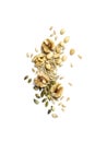 Crunchy snack of nuts, pepitas, sunflower seeds on white Royalty Free Stock Photo