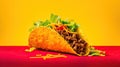 Crunchy Taco Shell Seasoned Ground Beef Yellow Background Tasty Mexican Food Flavorful Generative AI Royalty Free Stock Photo