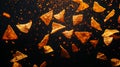 Crunchy triangular tortilla chips floating in air against dark background Royalty Free Stock Photo