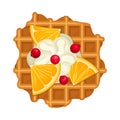 Crunchy Waffle Piece with Textured Surface and Whipped Cream Topping wtih Lemon Slices Vector Illustration