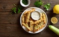 Crunchy zucchini breaded sticks with dip sauce