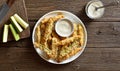 Crunchy zucchini breaded sticks with dip sauce