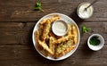 Crunchy zucchini breaded sticks with dip sauce