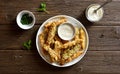 Crunchy zucchini breaded sticks with dip sauce