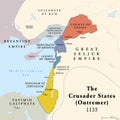 Crusader states, map of Outremer at 1135, created after the First Crusade