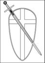 Crusaders Shield and Sword Outline Drawing On White