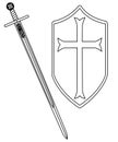 Crusaders Sword and Shield Outline Drawing On White