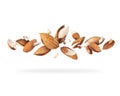Crushed almonds close-up hovered in white space Royalty Free Stock Photo