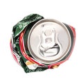 Crushed aluminum can in white background Royalty Free Stock Photo