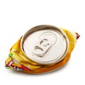 Crushed aluminum can in white background Royalty Free Stock Photo