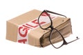 Crushed Box with Fragile Tape and Glasses Royalty Free Stock Photo