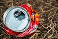 Crushed can in nature Royalty Free Stock Photo